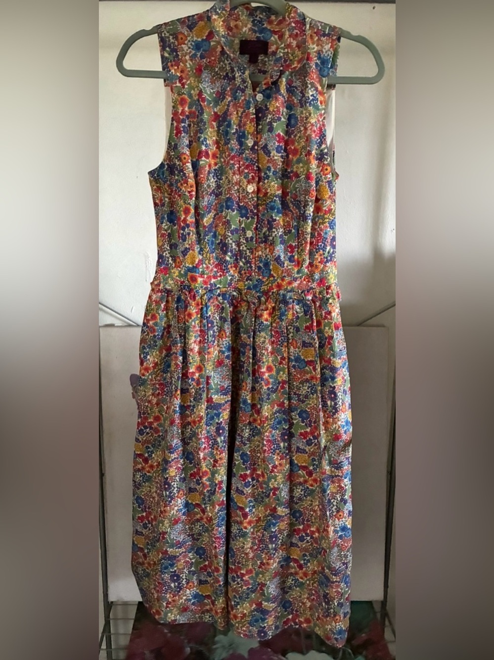 J. Crew Sleeveless Floral Maxi Dress in Blue, Red, Yellow